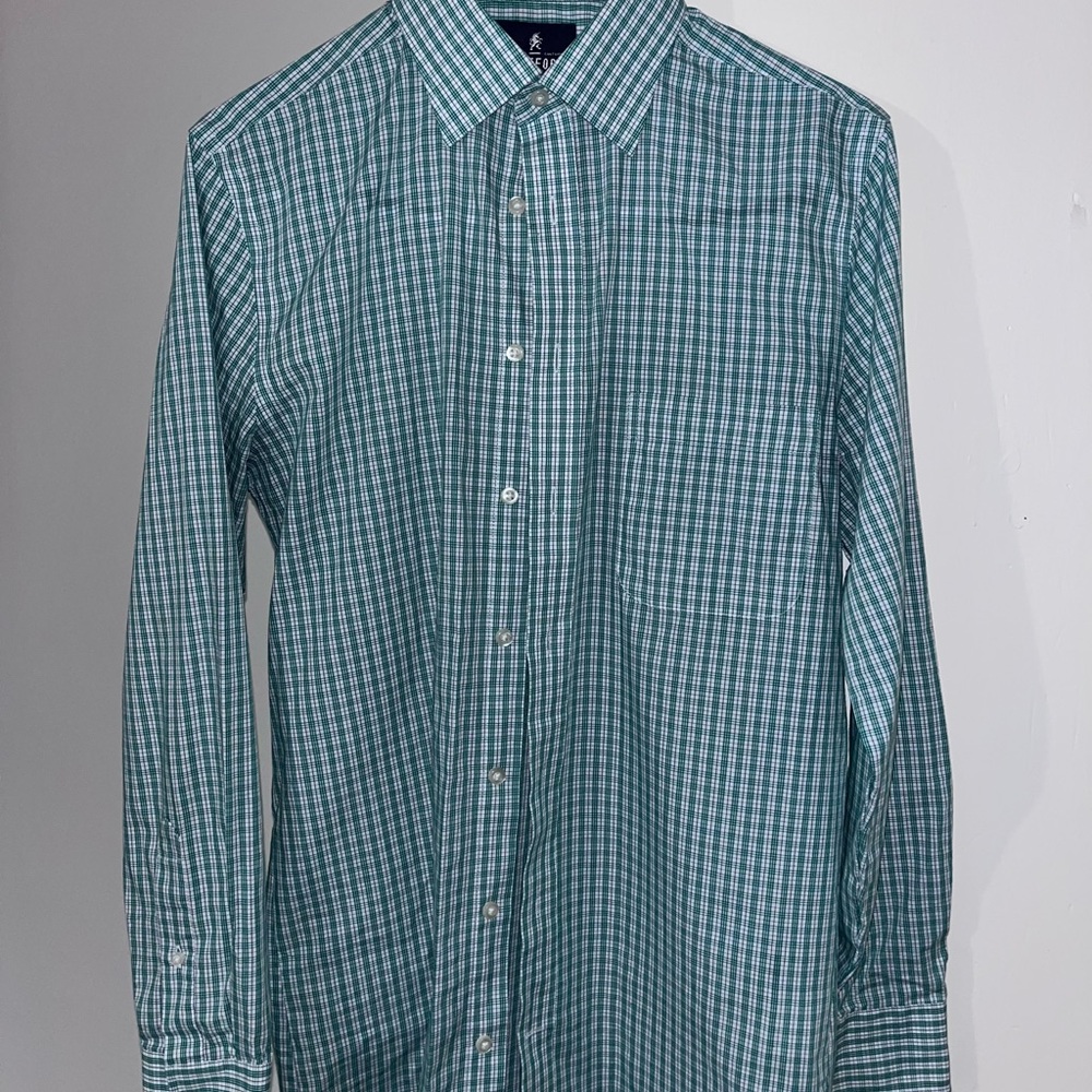 Stafford Green and White Plaid Dress Shirt 14 1/2 fitted - Picture 2 of 3